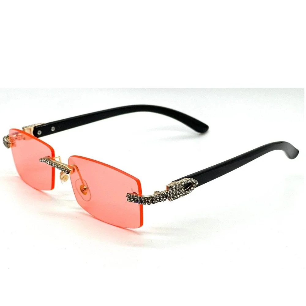 Rhinestone Rimless Sunglasses Fashion Pink Lens Party Shades Hip Hop Street Wear